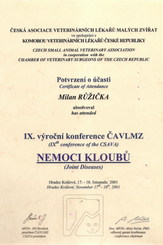 Veterinář Praha 4 - Certifikát - nemoci kloubů
